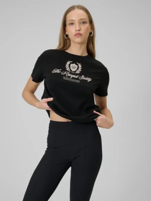 Damski t-shirt boxy z nadrukiem 4F 4FWSS26TTSHF2738 - czarny