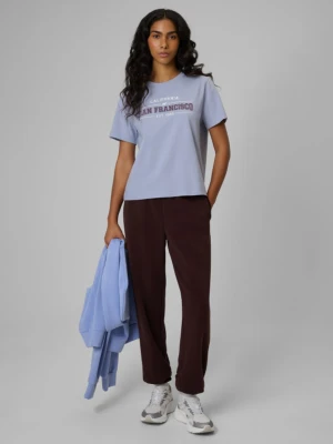 Damski t-shirt boxy z nadrukiem 4F 4FWSS26TTSHF2739 - niebieski