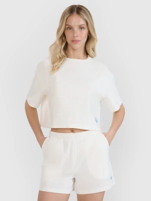 Damski t-shirt crop top 4F 4FWSS25TTSHF1977 - biały