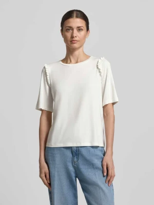 damski t-shirt krój regular fit z mieszanka wiskozy z obszycie falbanami MORE & MORE
