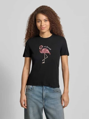 damski t-shirt o kroju regular fit z czystej bawełny model 'KITA' Only Metaliczny czarny