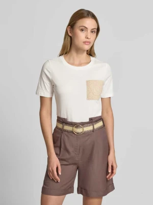 damski t-shirt o kroju regular fit z detalem z dzianiny Christian Berg Écru
