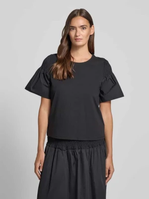 damski t-shirt o kroju regular fit z marszczonym detalem comma Czarny
