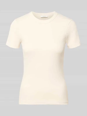 damski t-shirt o kroju regular fit z mieszanki bawełny Opus Beżowy