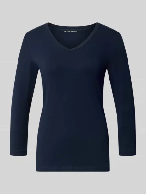 damski t-shirt o kroju regular fit z mieszanki bawełny Tom Tailor Granatowy