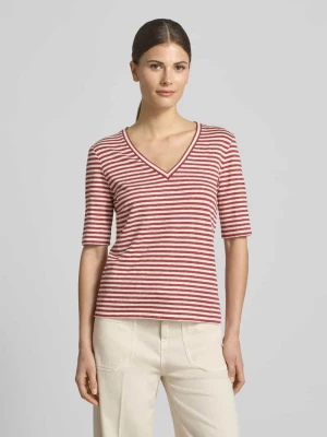 damski t-shirt o kroju regular fit z mieszanki lnu model 'OPZIONE' Weekend Max Mara Ciemnoczerwony