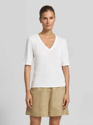 damski t-shirt o kroju regular fit z mieszanki lnu model 'OPZIONE' Weekend Max Mara Biały