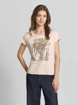 Damski t-shirt o kroju regular fit z mieszanki wiskozy ze zwierzęcym nadrukiem Christian Berg Piaskowy