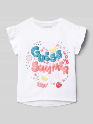 damski t-shirt o kroju regular fit z nadrukiem z napisem Guess
