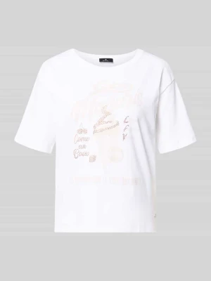 damski t-shirt o kroju regular fit z obszyciem ozdobnymi kamieniami model 'Ice Cream' monari