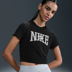 Damski T-shirt o krótkim dopasowanym kroju - Czerń Nike