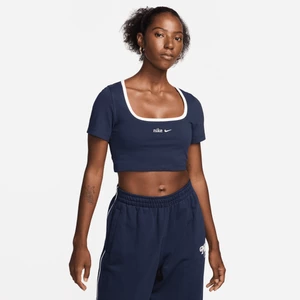 Damski T-shirt o krótkim kroju z dekoltem karo Nike Sportswear - Niebieski