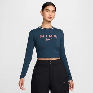 Damski T-shirt o skróconym dopasowanym kroju z długim rękawem i grafiką Nike Sportswear Chill Knit - Niebieski