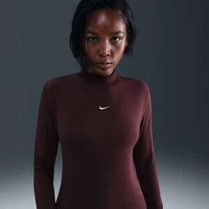 Damski T-shirt o skróconym dopasowanym kroju z długim rękawem i półgolfem Nike Sportswear Chill Knit - Czerwony