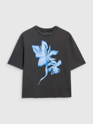 Damski t-shirt oversize z nadrukiem 4F 4FRSS25TTSHF2747 - czarny