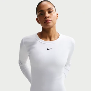 Damski T-shirt przylegający z długim rękawem z prążkowanego materiału Nike - Biel