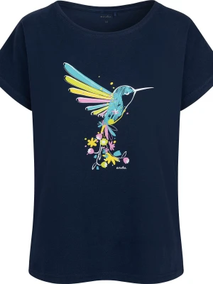 Damski t-shirt z krótkim rękawem, z kolibrem, granatowy Endo