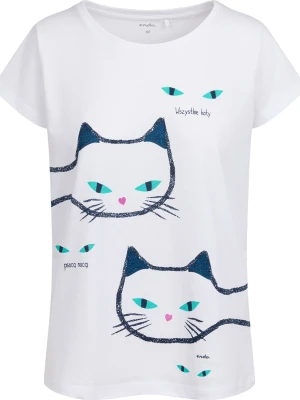 Damski t-shirt z krótkim rękawem, z kotami, biały Endo