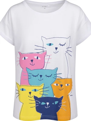 Damski t-shirt z krótkim rękawem, z kotami, biały Endo