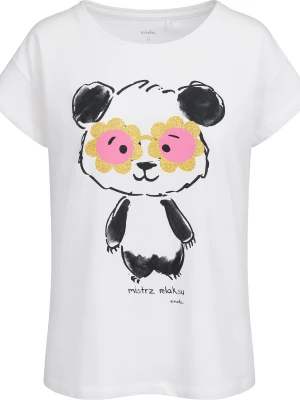 Damski t-shirt z krótkim rękawem, z misiem panda, biały Endo