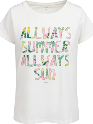 Damski t-shirt z krótkim rękawem, z napisem always summer always sun, kremowy Endo