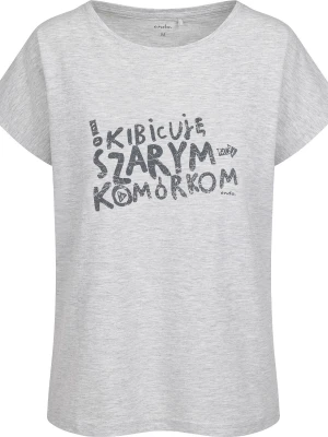 Damski t-shirt z krótkim rękawem, z napisem kibicuję szarym komórkom, szary Endo