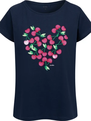 Damski t-shirt z krótkim rękawem, z sercem, granatowy Endo