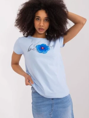 Damski T-Shirt Z Kwiatem jasny niebieski BASIC FEEL GOOD