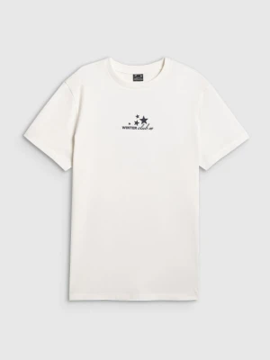 Damski t-shirt z nadrukiem 4F 4FRAW25TTSHF3411 - beżowy