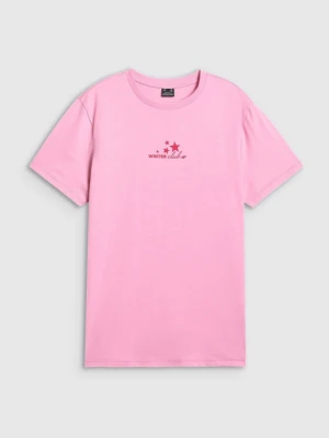 Damski t-shirt z nadrukiem 4F 4FRAW25TTSHF3411 - różowy