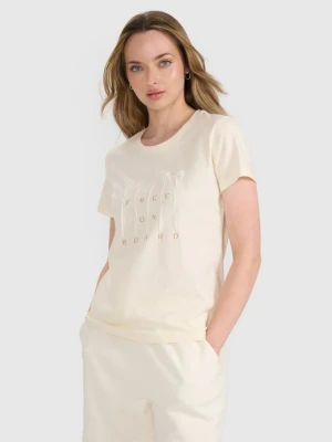 Damski t-shirt z nadrukiem 4F 4FRSS25TTSHF3162 - beżowy