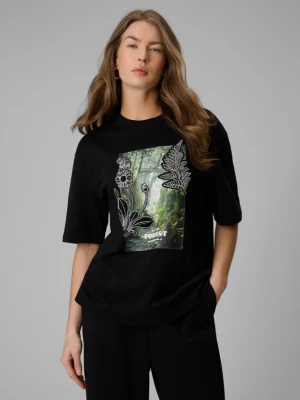 Damski t-shirt z nadrukiem 4F 4FRSS26TTSHF3706 - czarny