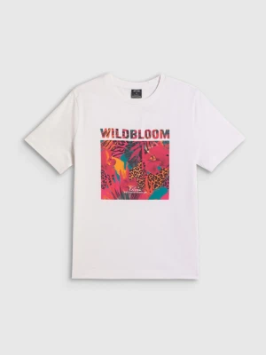 Damski t-shirt  z nadrukiem 4F 4FRSS26TTSHF4514 - biały