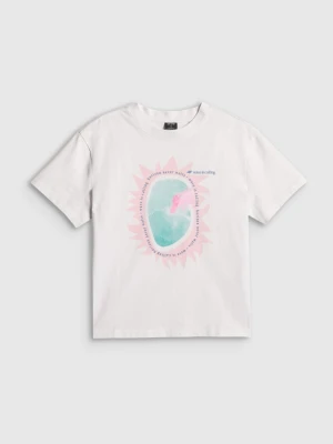 Damski t-shirt z nadrukiem 4F 4FRSS26TTSHF4536 - biały