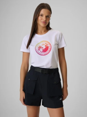 Damski t-shirt z nadrukiem 4F 4FWSS26TTSHF2718 - biały