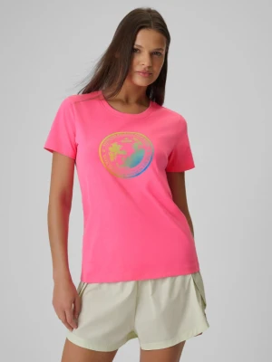 Damski t-shirt z nadrukiem 4F 4FWSS26TTSHF2718 - różowy
