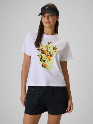 Damski t-shirt z nadrukiem 4F 4FWSS26TTSHF2721 - biały