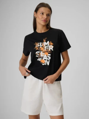 Damski t-shirt z nadrukiem 4F 4FWSS26TTSHF2721 - czarny
