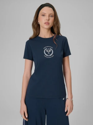 Damski t-shirt z nadrukiem 4F 4FWSS26TTSHF2723 - granatowy