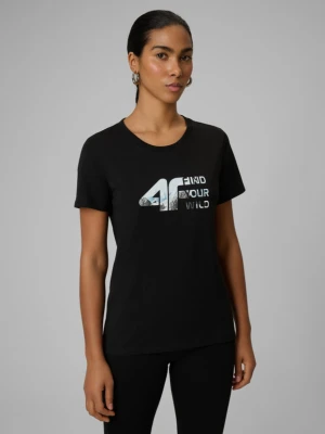 Damski t-shirt z nadrukiem 4F 4FWSS26TTSHF2775 - czarny