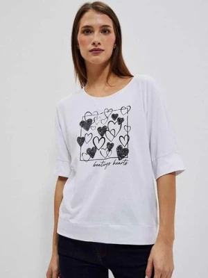 Damski t-shirt z nadrukiem w serca biały Moodo