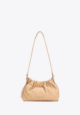 Damski worek ze skóry naturalnej mini z dżetami beżowy Wittchen