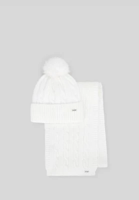 Damski zestaw zimowy – czapka z pomponem i szalik biały Wittchen