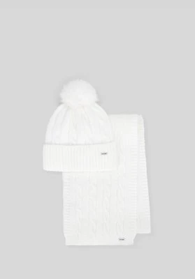 Damski zestaw zimowy – czapka z pomponem i szalik biały Wittchen