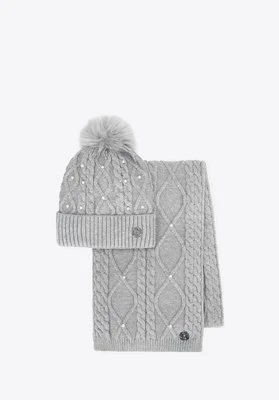 Damski zestaw zimowy w ozdobne perły szary Wittchen