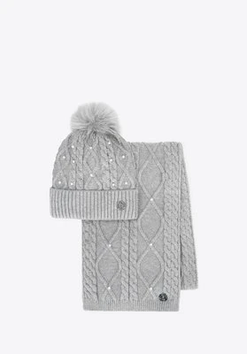 Damski zestaw zimowy w ozdobne perły szary Wittchen