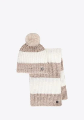 Damski zestaw zimowy z dodatkiem wełny kremowo - beżowy Wittchen