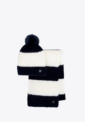 Damski zestaw zimowy z dodatkiem wełny kremowo - granatowy Wittchen