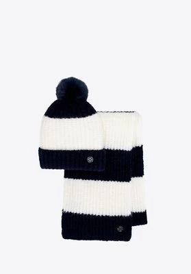 Damski zestaw zimowy z dodatkiem wełny kremowo - granatowy Wittchen