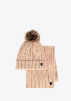 Damski zestaw zimowy z wełną beżowy Wittchen